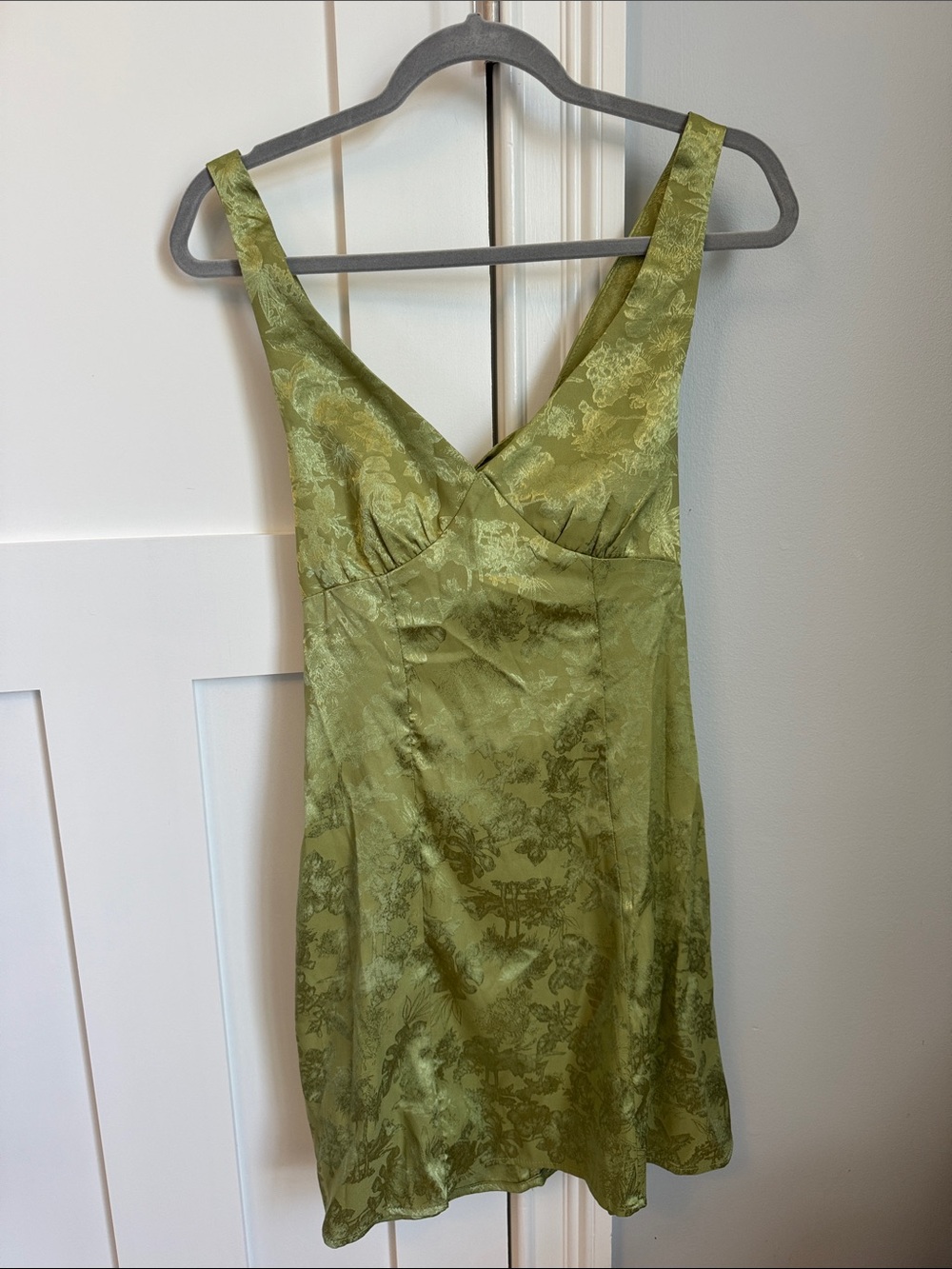 Olive Green Satin V-Neck Slip Dress